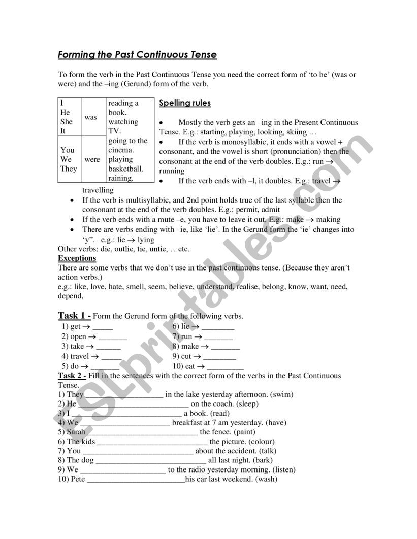 Past Continuous worksheet