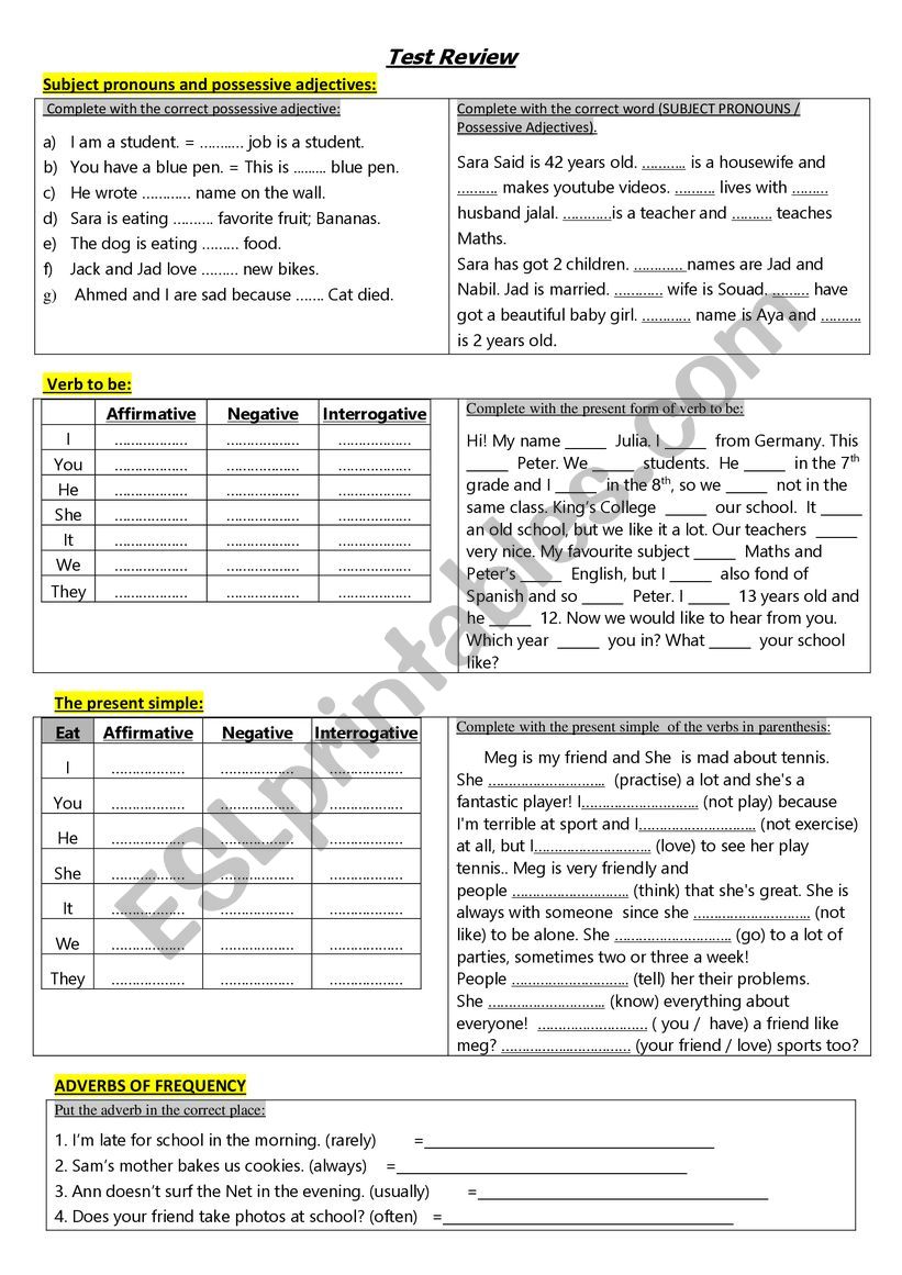 grammar review worksheet