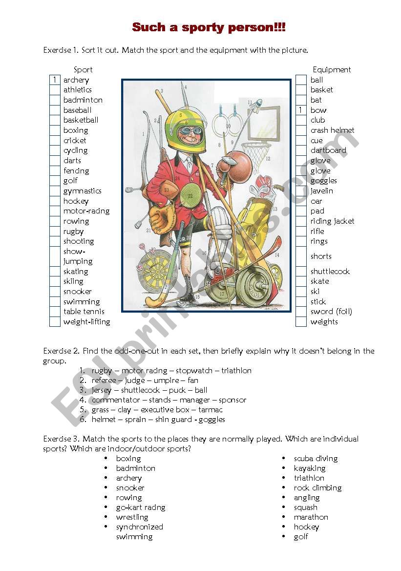 Such a sporty person worksheet