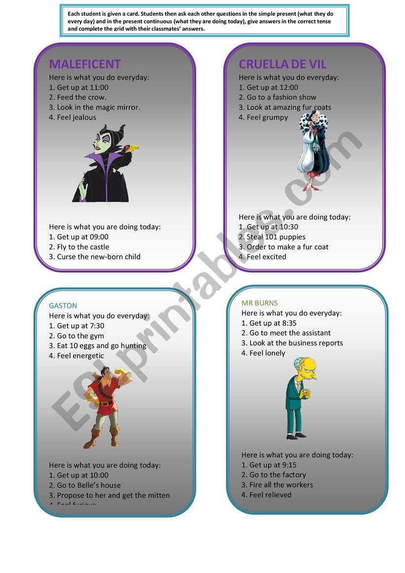 Villain Role play worksheet