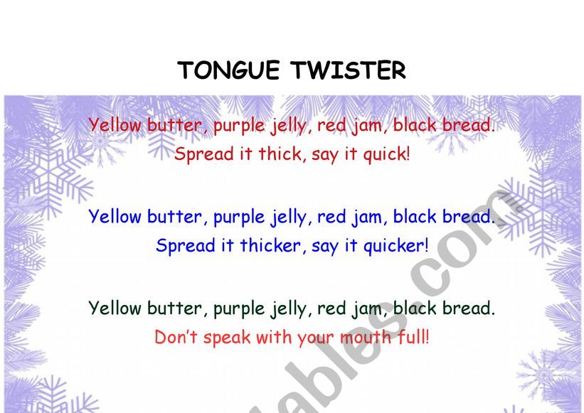Tongue twister worksheet