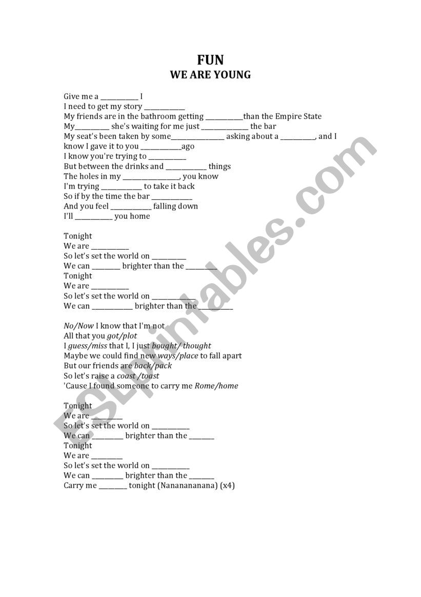FUN - WE ARE YOUNG worksheet