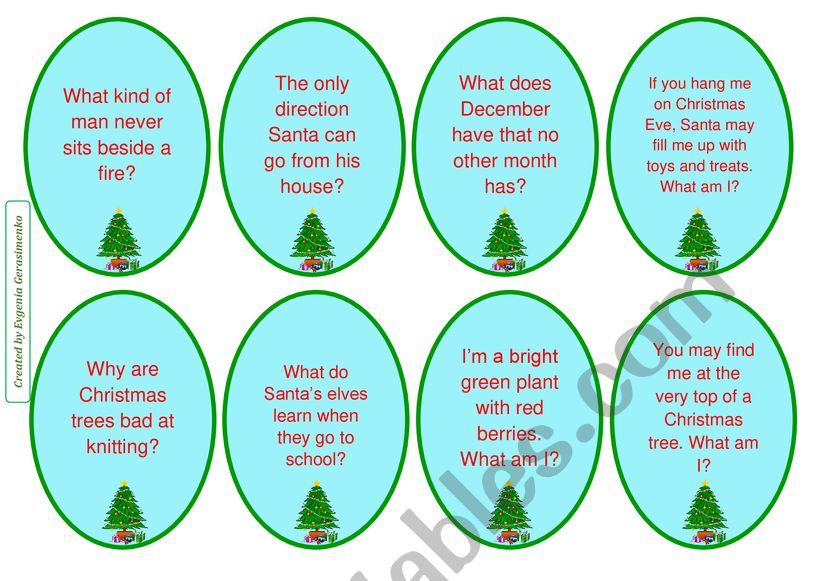 Christmas riddles and questions cards (With answers)