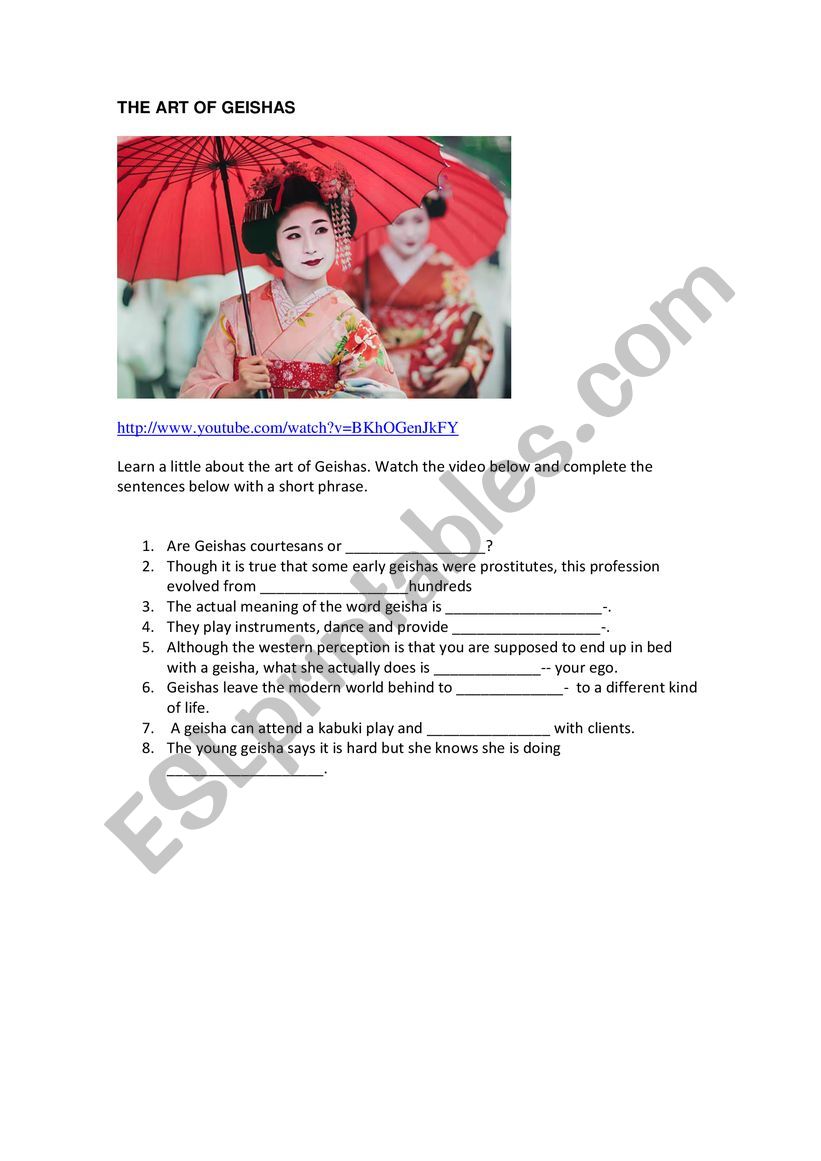 THE ART OF GEISHAS worksheet