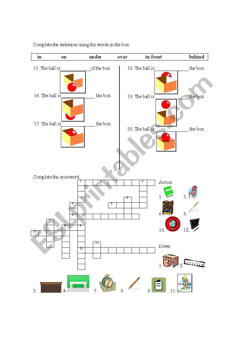 Prepositions and classroom objects