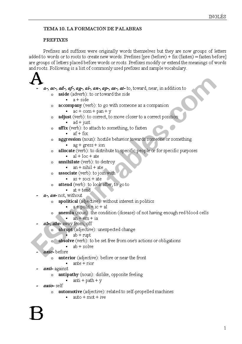 Prefixes and suffixes worksheet