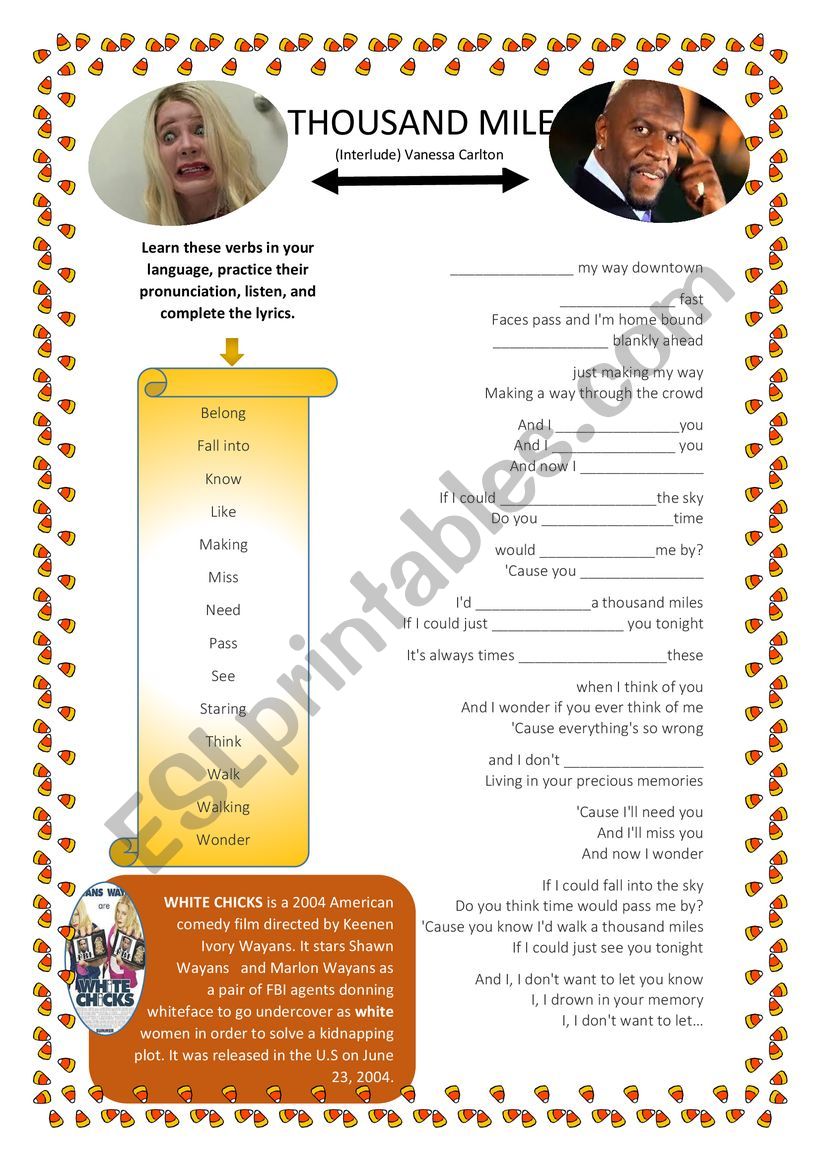 Song activity with A THOUSAND MILES (Movie White Chicks)