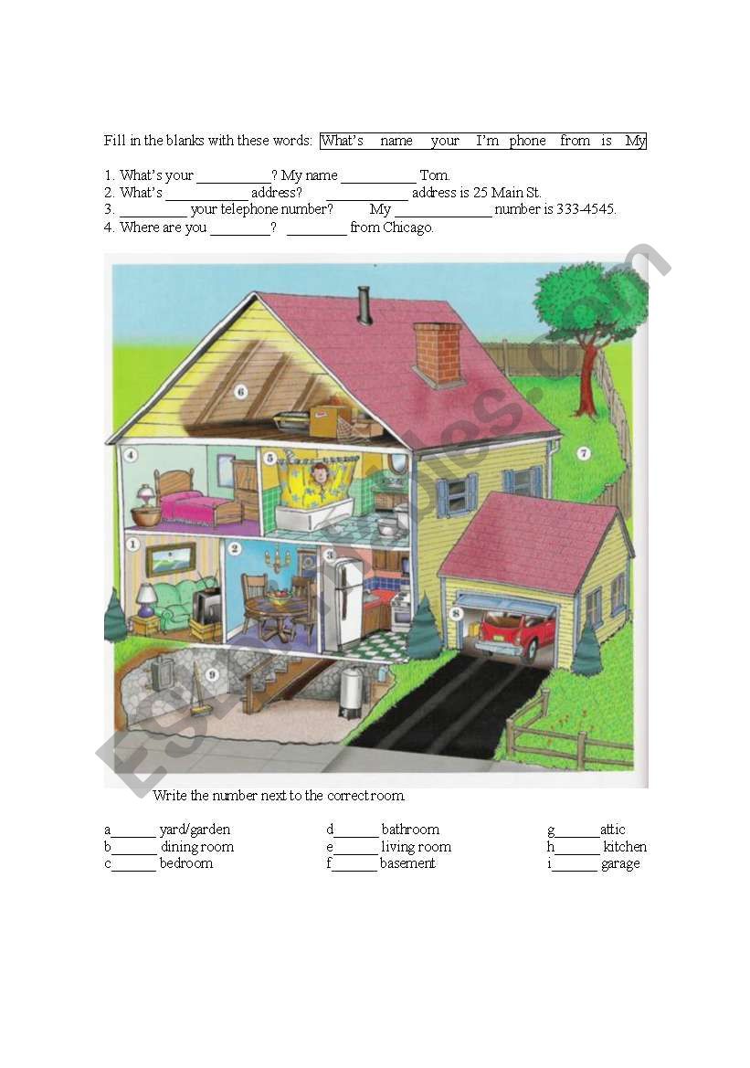 Rooms in the House/Greetings worksheet