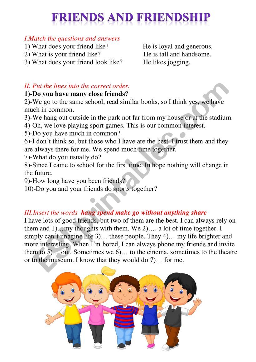 FRIENDS AND FRIENDSHIP worksheet