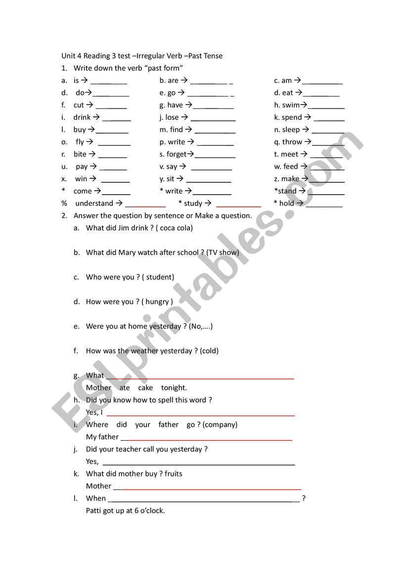 Simple Past  worksheet
