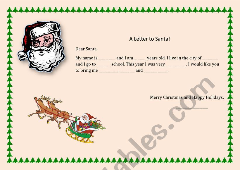 letter for Santa worksheet