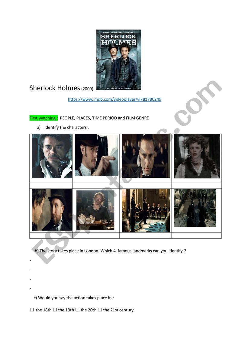 Sherlock Holmes 2009 trailer worksheet
