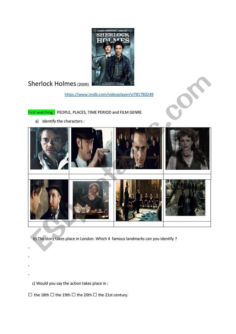 Sherlock Holmes 2009 trailer worksheet