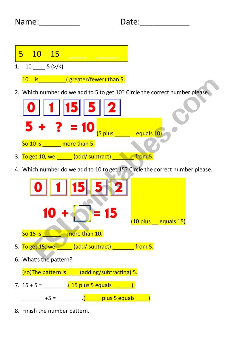 number pattern worksheet