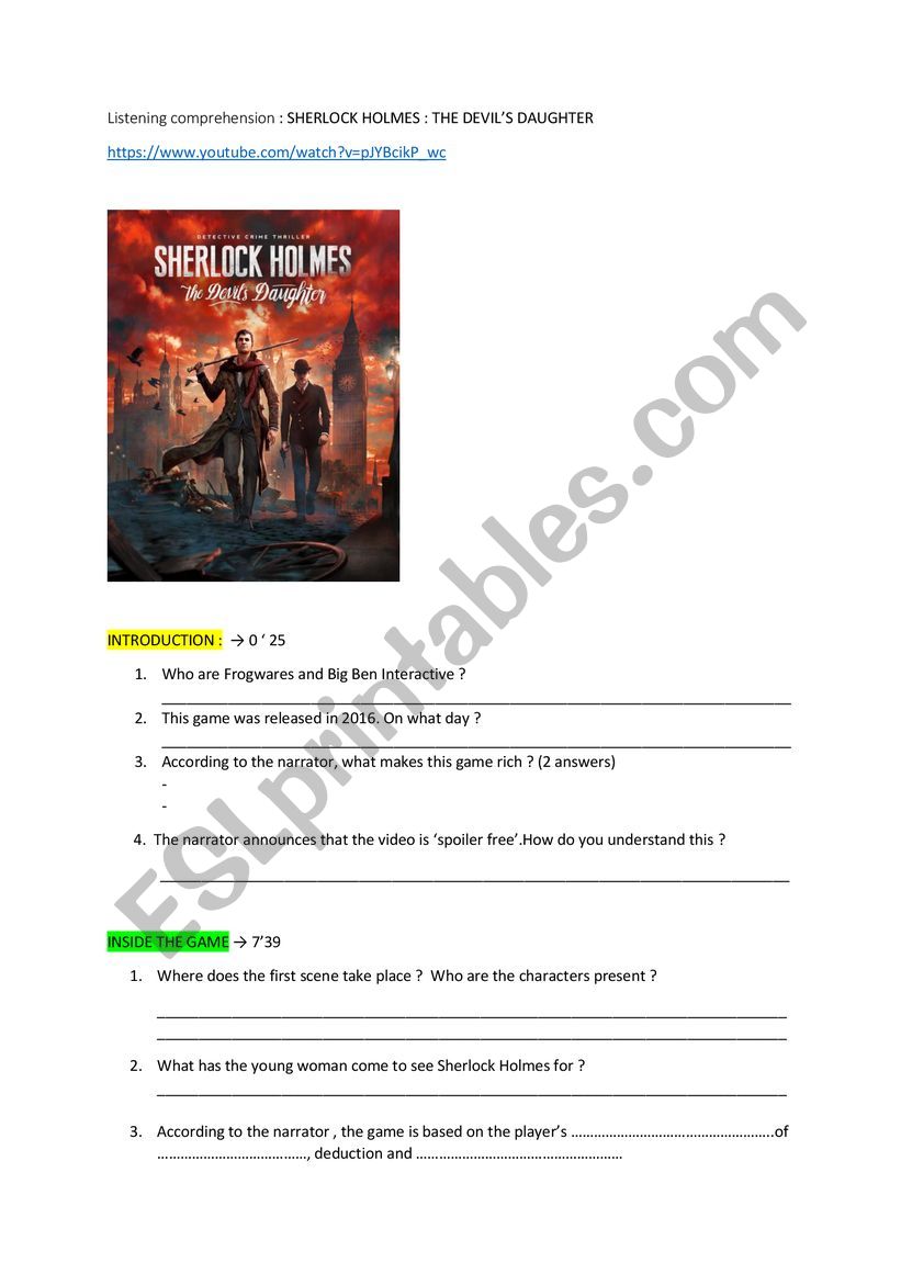 Sherlock Holmes video game : The devil´s daughter