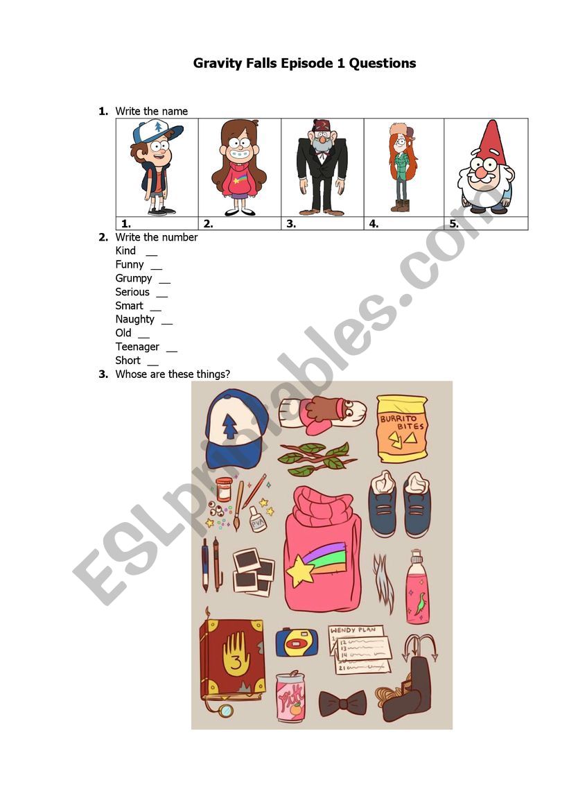 Gravity Falls Episode 1 Task worksheet