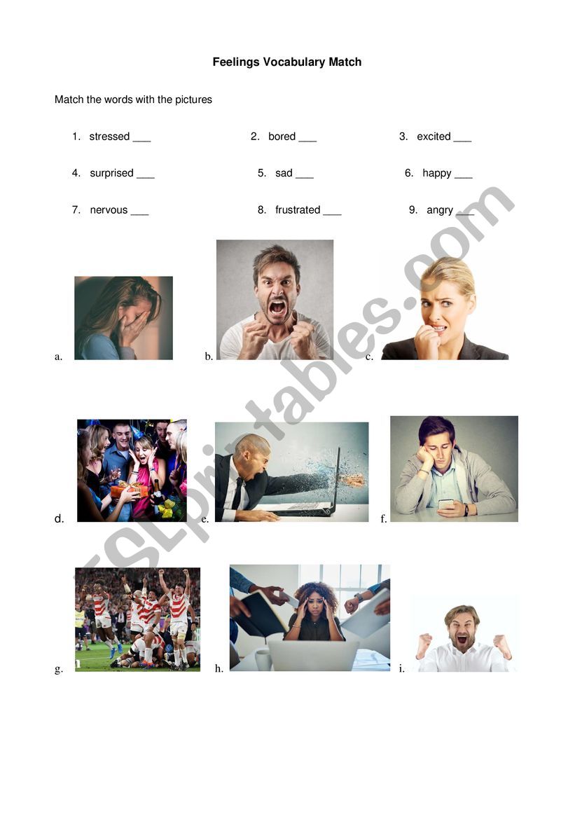 Feelings vocabulary match worksheet