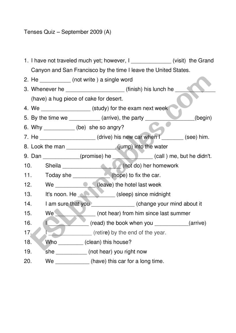 complex mixed tenses review worksheet