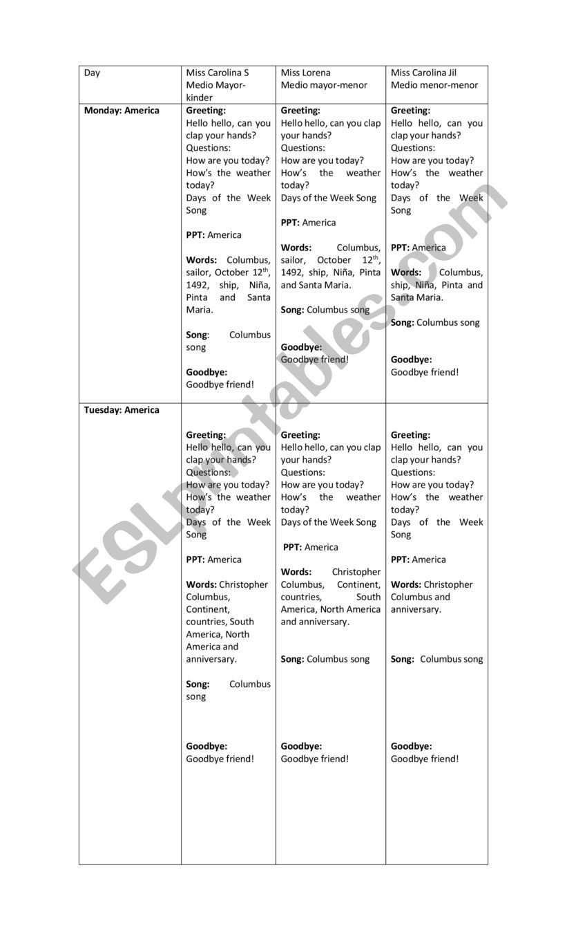 America  worksheet