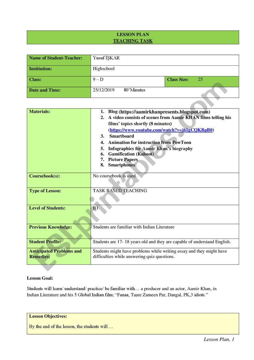 AAMIR KHAN worksheet