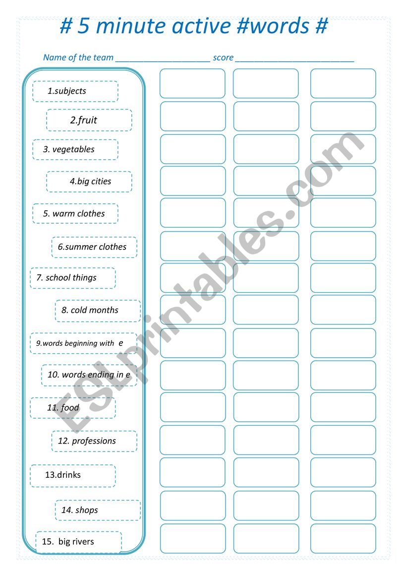 Word game worksheet
