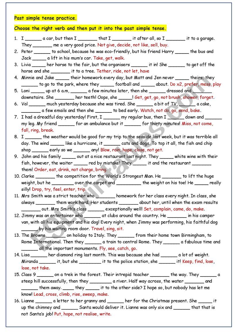 Past Simple Tense Practice worksheet