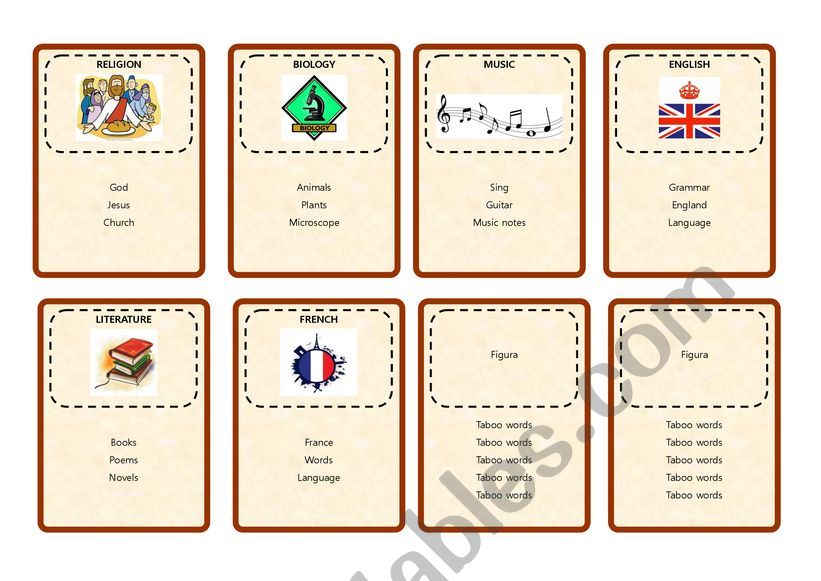 Taboo cards 2 worksheet