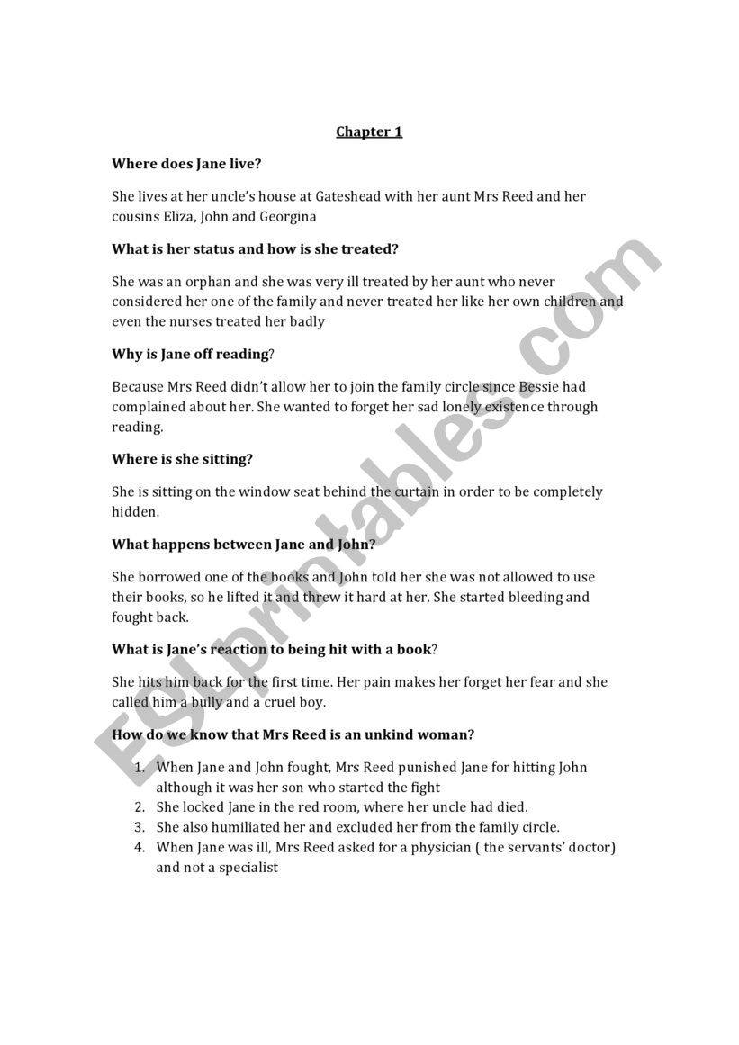 jane eyre worksheet