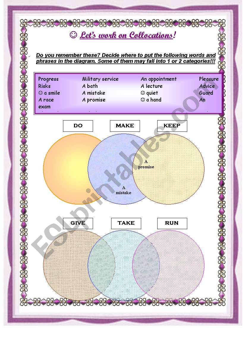 Collocations - Venn Diagrams worksheet