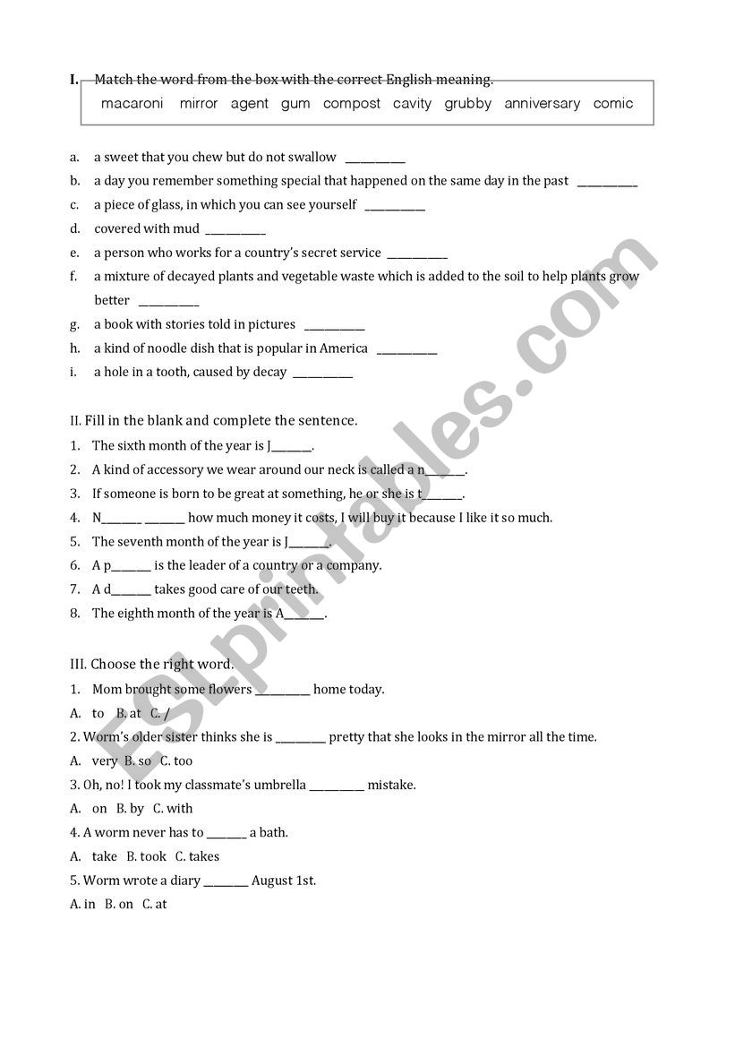 Vocabulary Quiz  worksheet