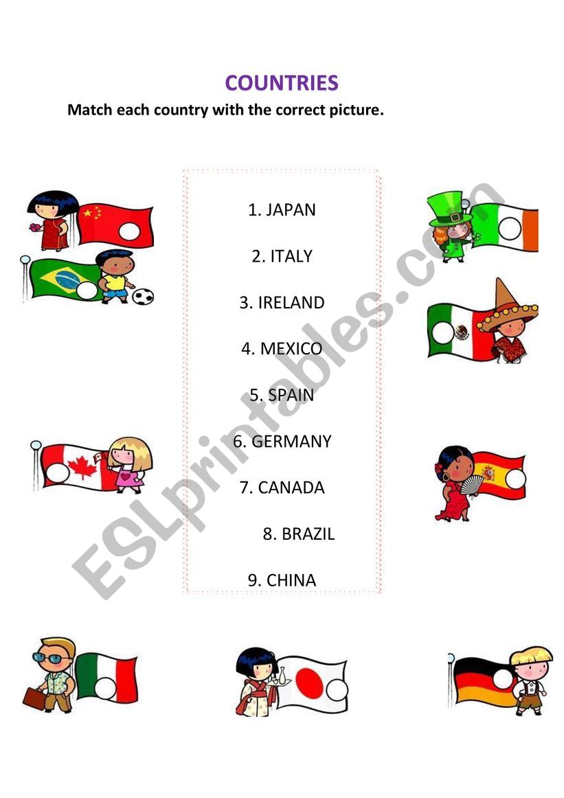 Countries worksheet