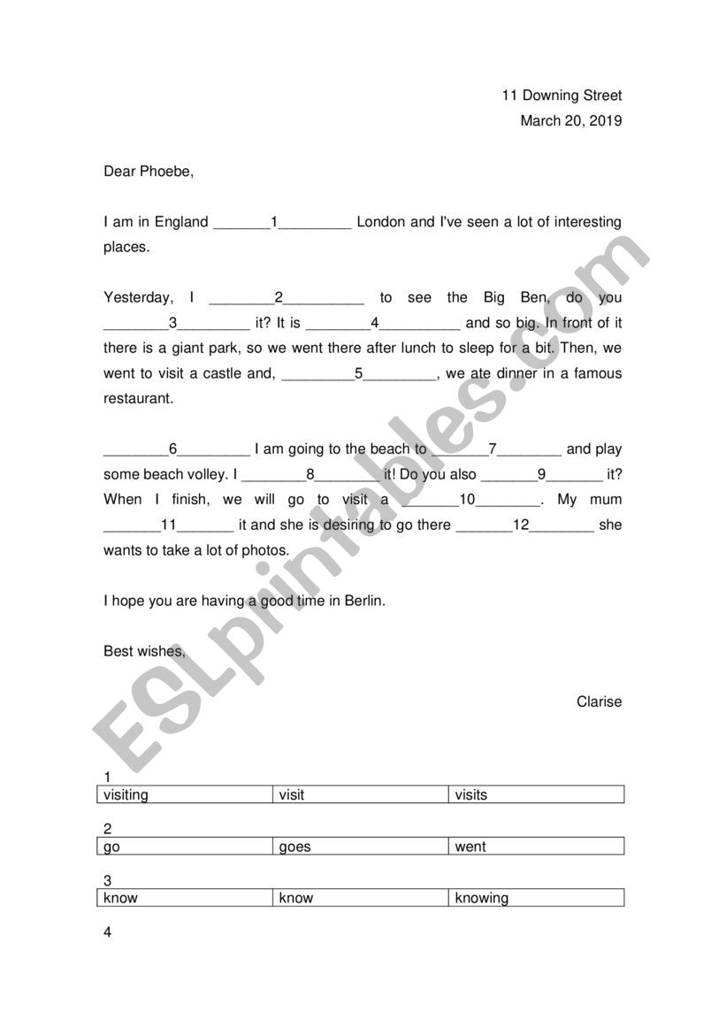 Choose the correct VERB worksheet