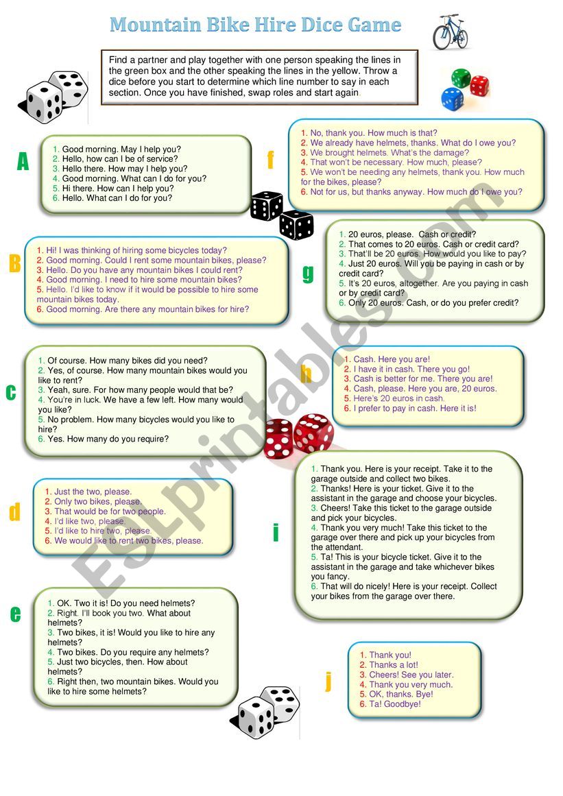 Dice Game and Bicycle Hire Activity