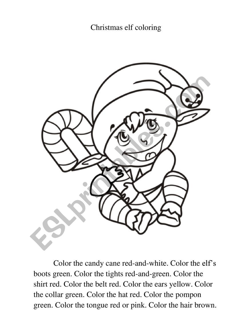 Christmas elf coloring worksheet