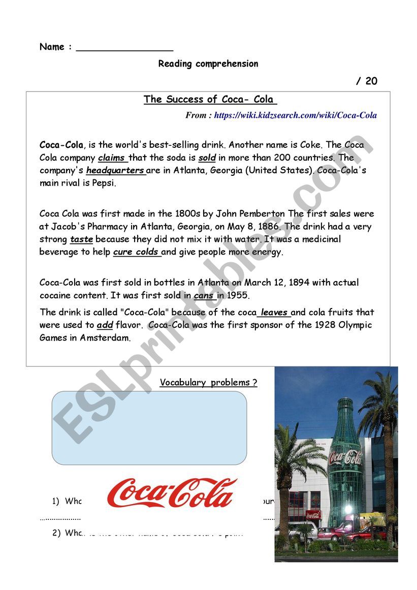 Coca Cola Success  worksheet