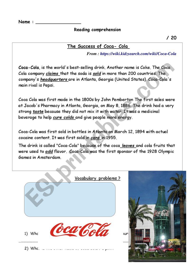 Coca Cola Success  worksheet