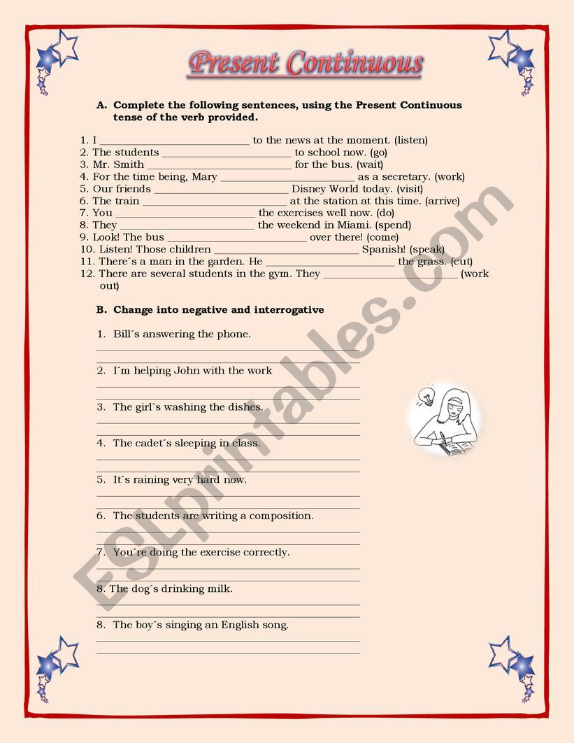 Present continuous worksheet