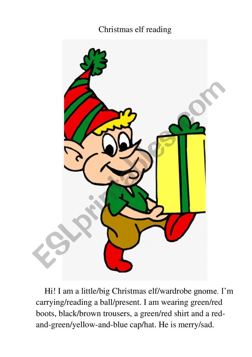 Christmas elf reading worksheet