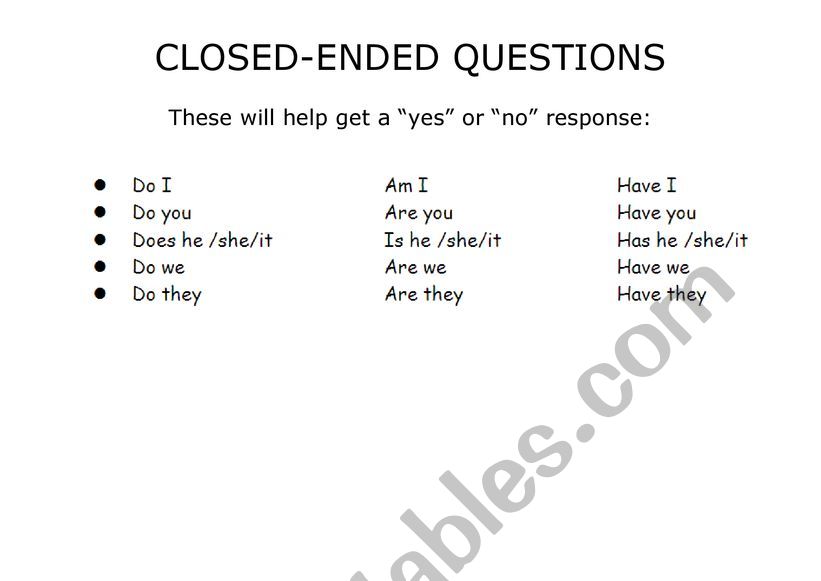 Closed-ended Questions worksheet