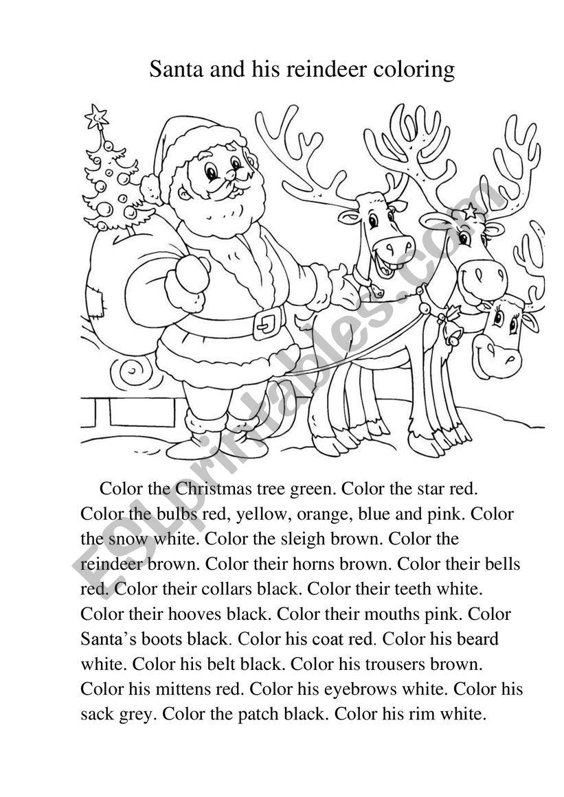 Santa and his reindeer coloring