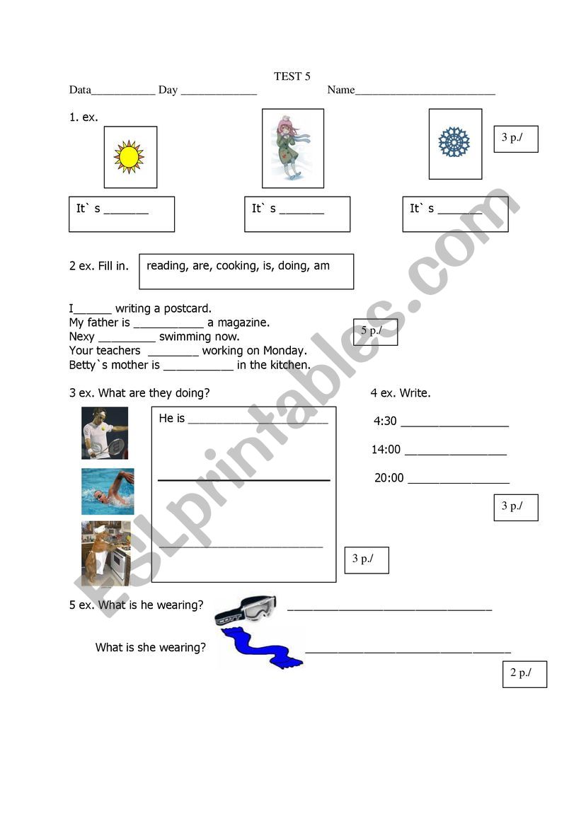 Test 5 grade worksheet