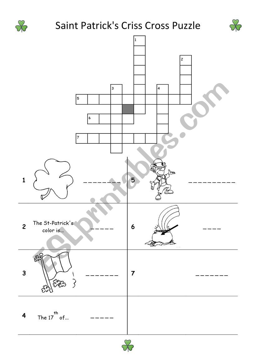 St-Patrick crosswords worksheet