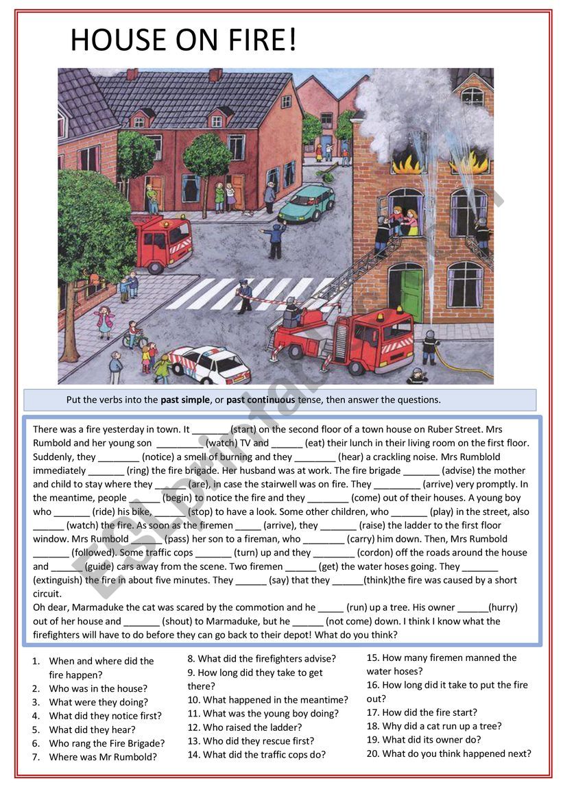 Fire in town! worksheet