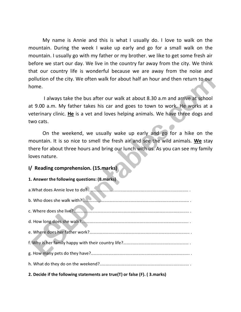 test 7 th form worksheet