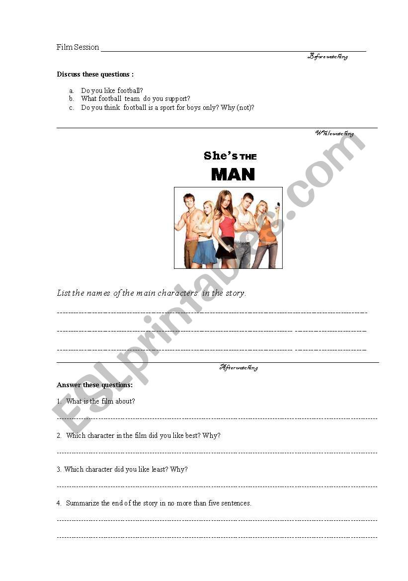 Shes the man worksheet