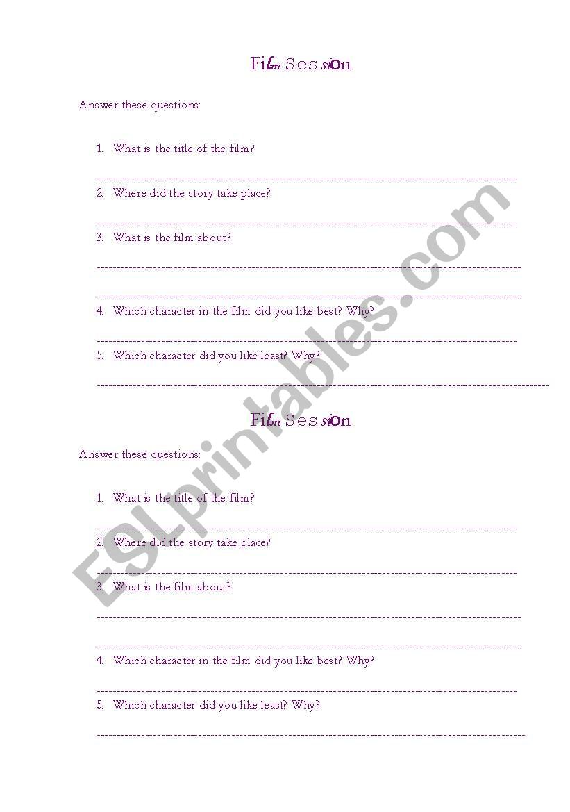 Film session questions worksheet