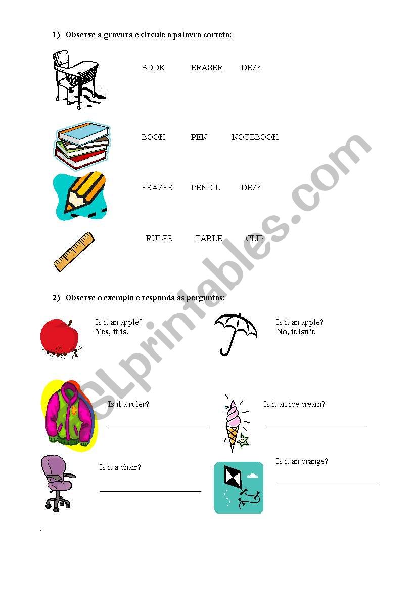 Classroom objects worksheet