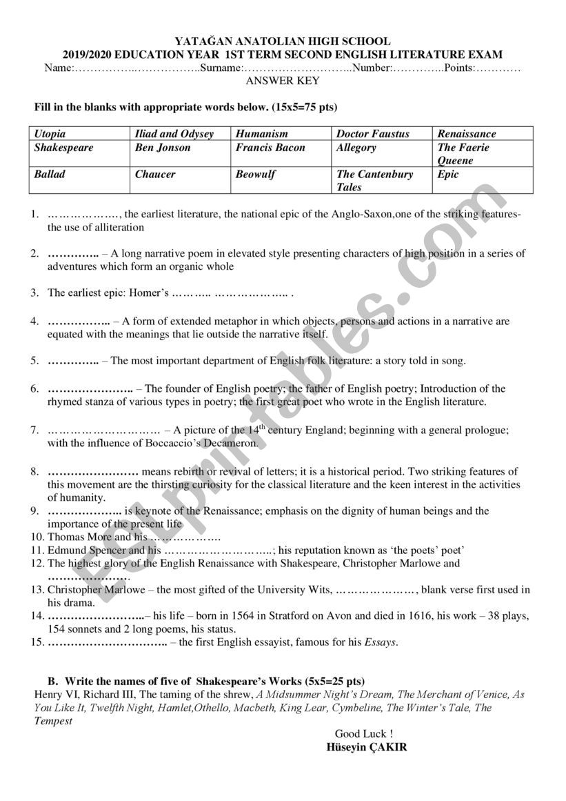 Quiz worksheet