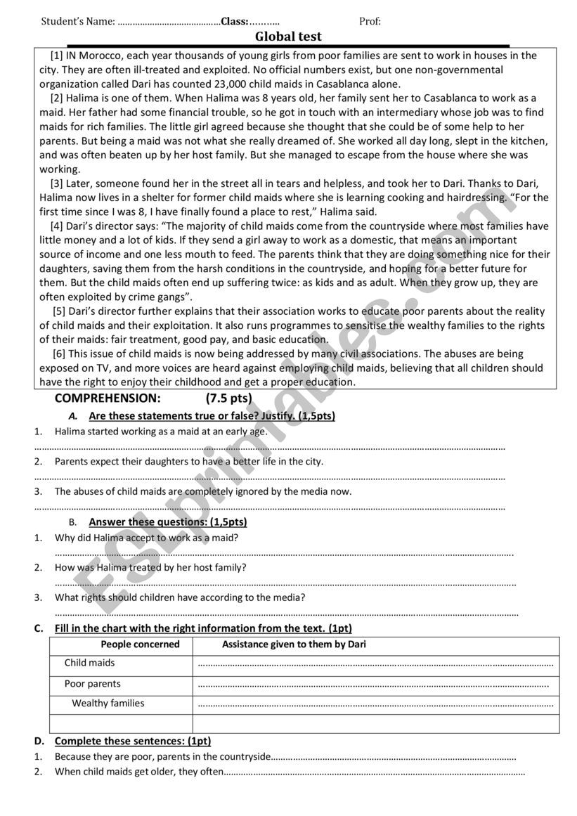 global test 2bac worksheet