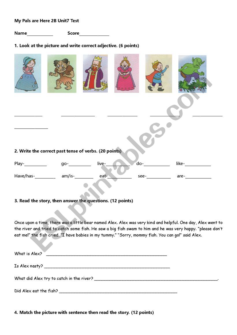 past tense and adjectives worksheet